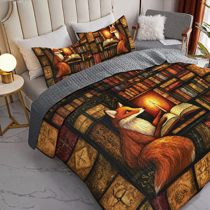 Shineful All Season Quilt 3-Piece Set Fox's Candlelight Reading