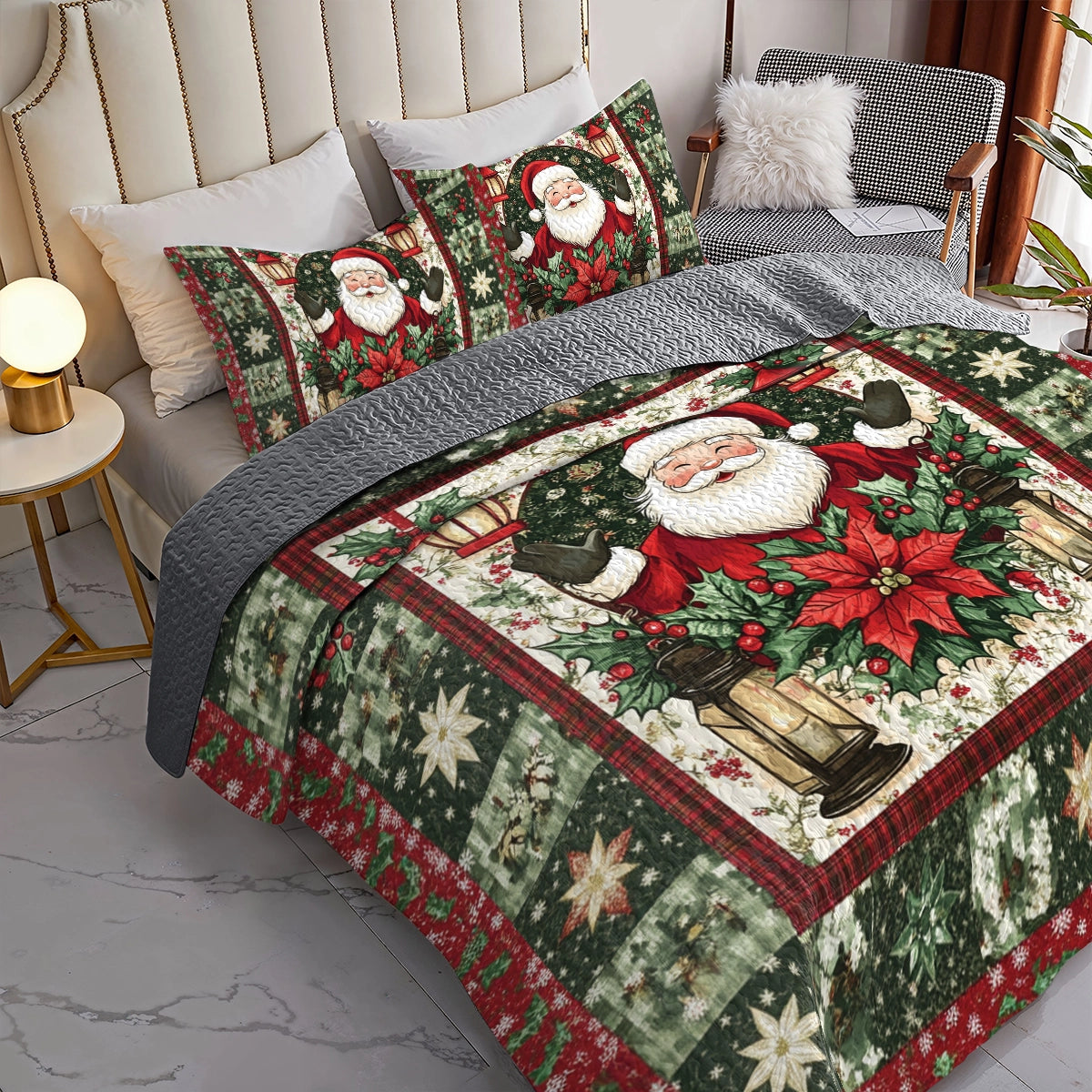 Shineful All Season Quilt 3-Piece Set Christmas Santa’s Holiday Cheer