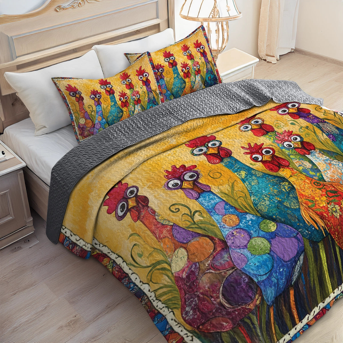 Shineful All Season Quilt 3-Piece Set - Funky Chicken