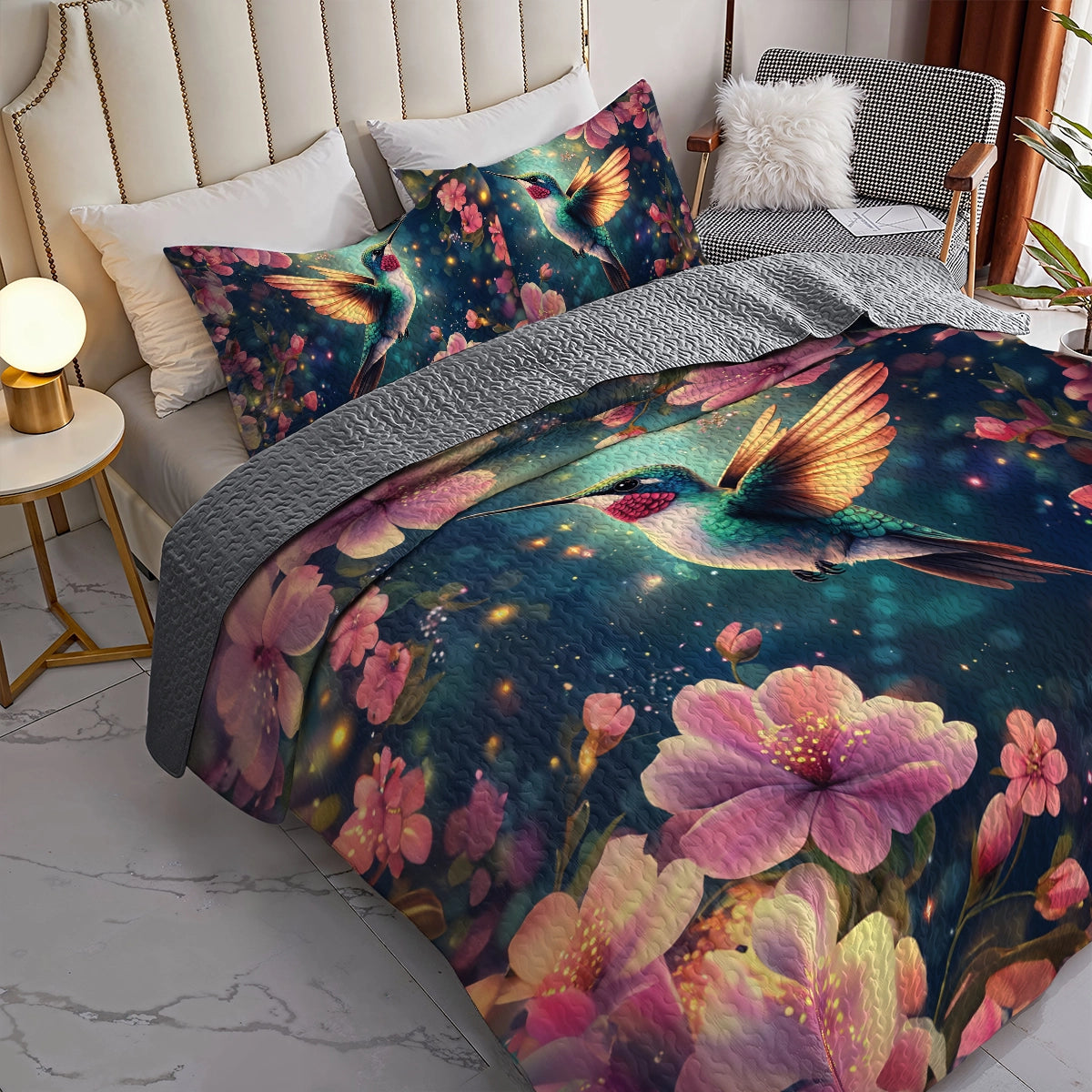 Shineful All Season Quilt 3-Piece Set - Hummingbird Serenity