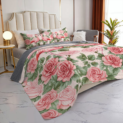 Shineful All Season Quilt 3-Piece Set Flamingo Rose