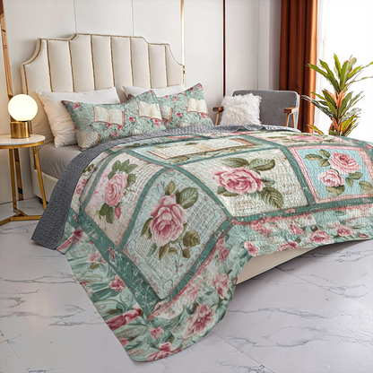 Shineful All Season Quilt 3-Piece Set Romantic Literary Blooms