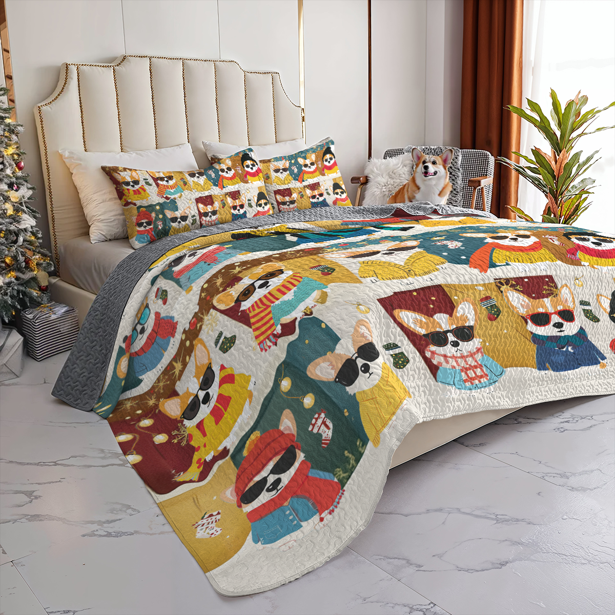 Shineful All Season Quilt 3-Piece Set Corgi Winter Fashion