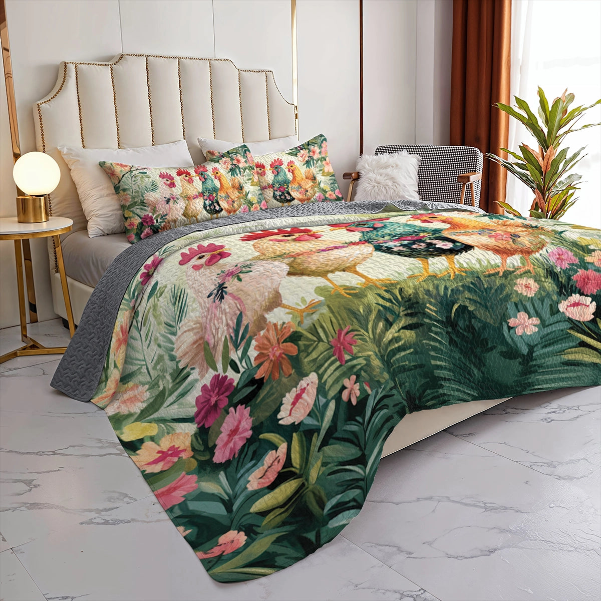 Shineful All Season Quilt 3-Piece Set Chicken Tropical Cluck Quilt