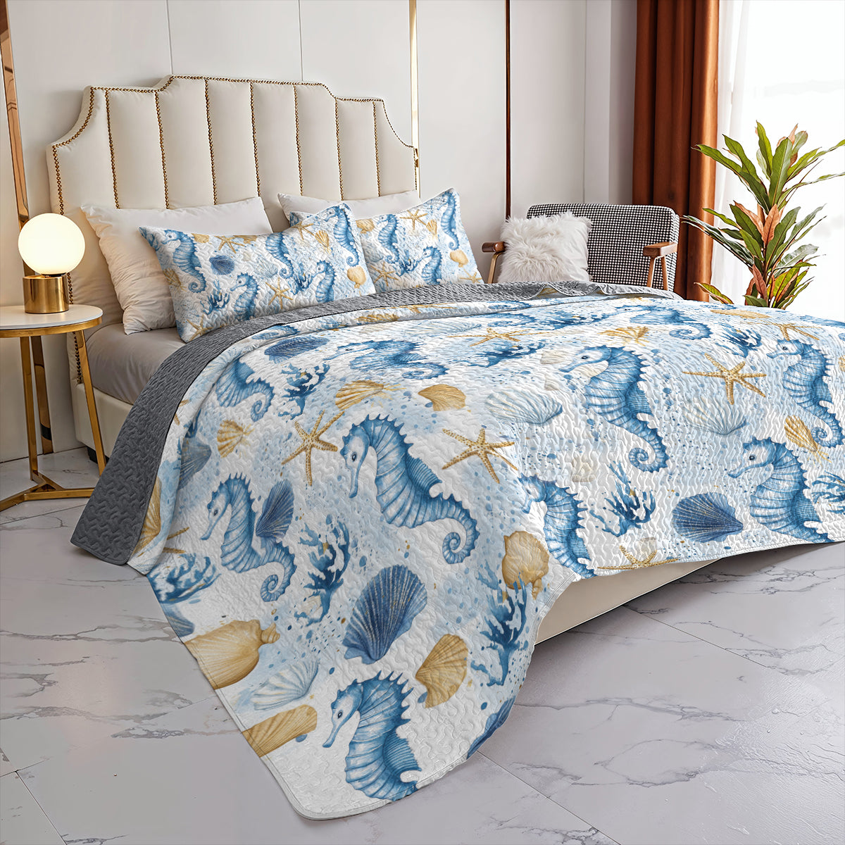 Shineful All Season Quilt 3-Piece Set - Seahorse Ocean Dream Quilt