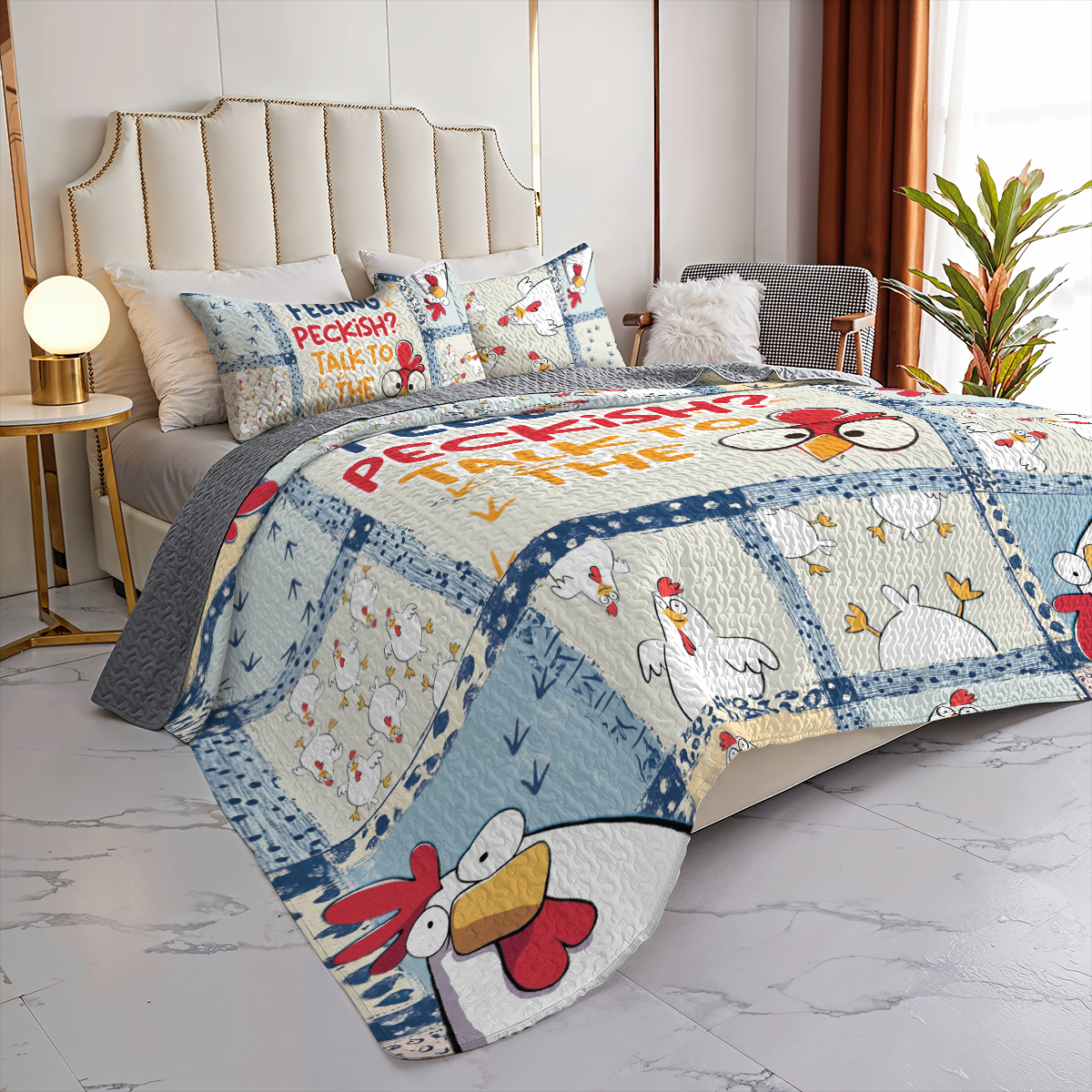 Shineful All Season Quilt 3-Piece Set Talk To The Chicken