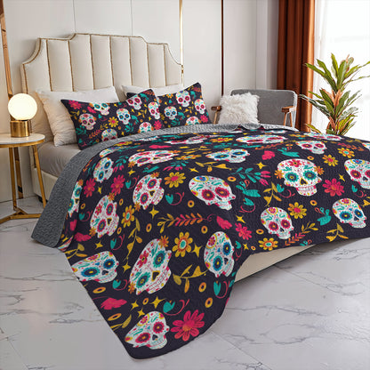 Shineful All Season Quilt 3-Piece Set Sugar Skull Garden