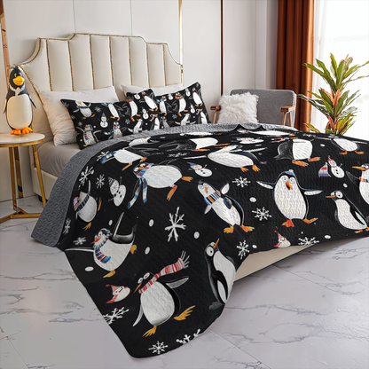 Shineful All Season Quilt 3-Piece Set Penguin Snow Dance