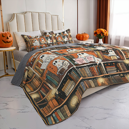 Shineful All Season Quilt 3-Piece Set Spooky Ghost Readers