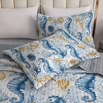 Shineful All Season Quilt 3-Piece Set - Seahorse Ocean Dream Quilt