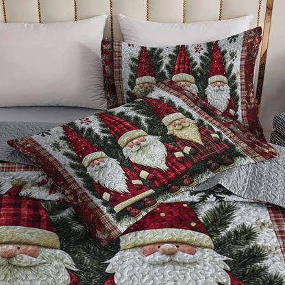 Shineful All Season Quilt 3-Piece Set Christmas Plaid Gnome Wonderland