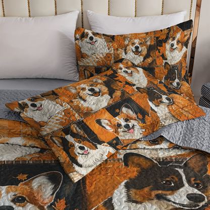 Shineful All Season Quilt 3-Piece Set Cute Corgi Autumn