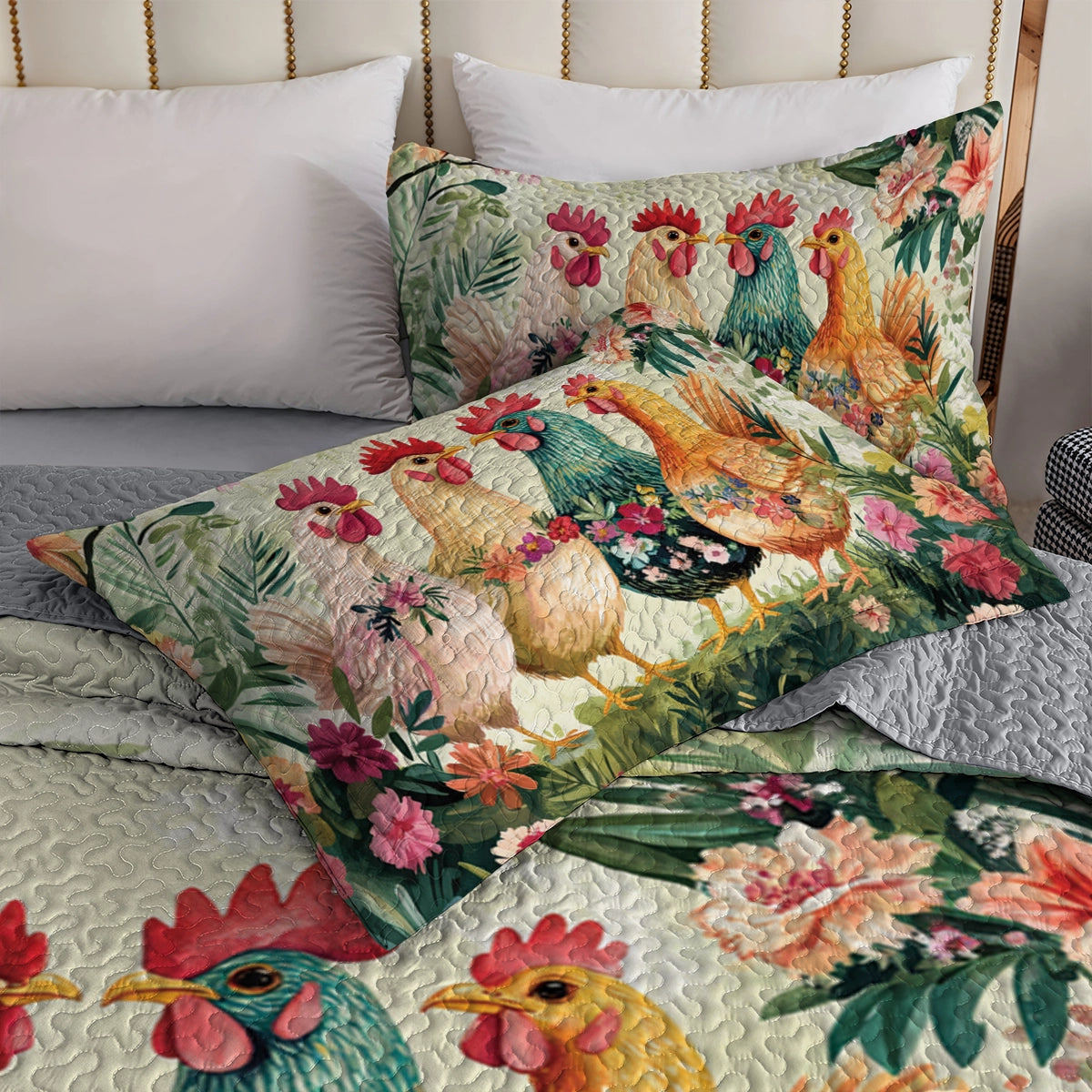 Shineful All Season Quilt 3-Piece Set Chicken Tropical Cluck Quilt