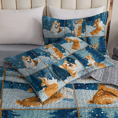 Shineful All Season Quilt 3-Piece Set Winter Corgi Joy