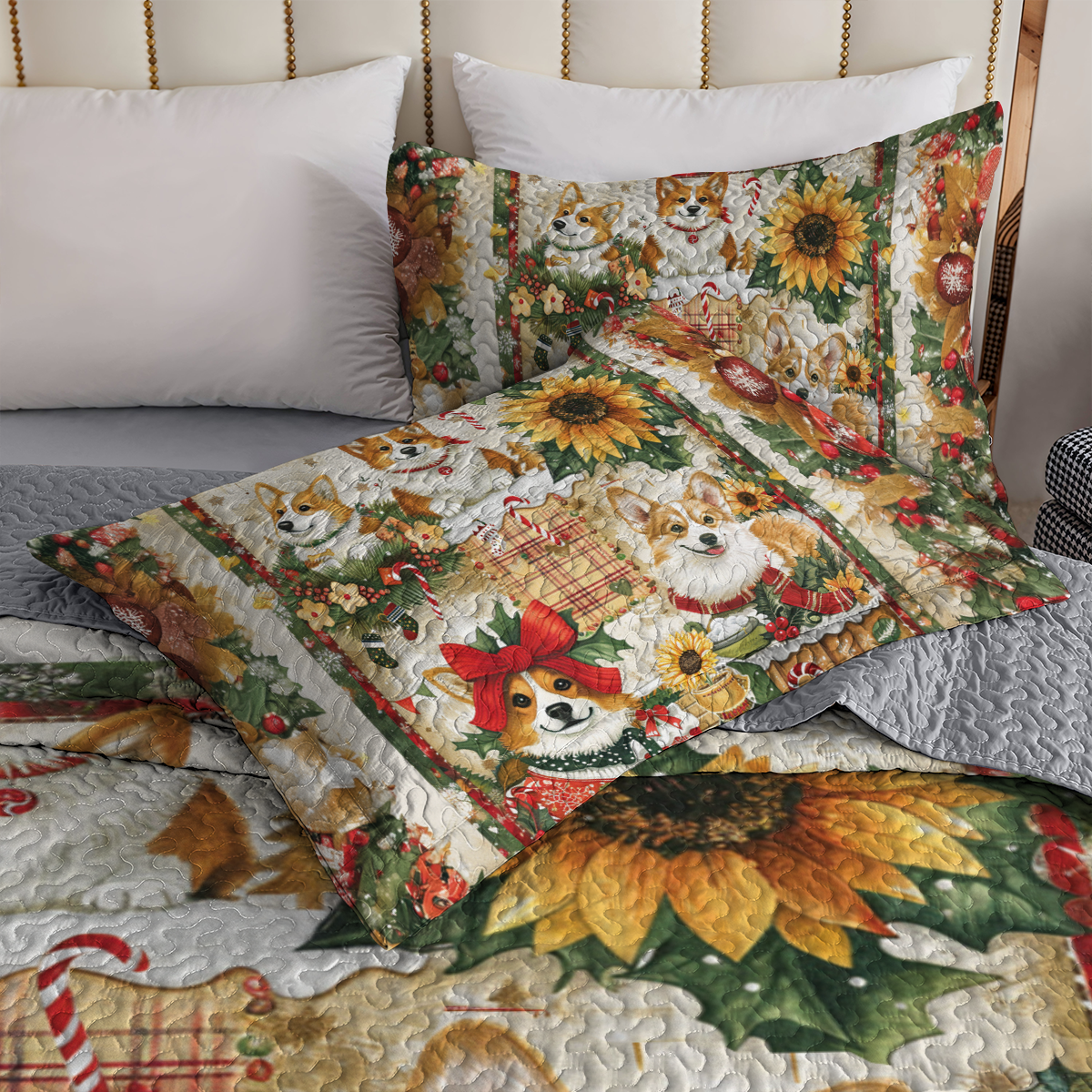 Shineful All Season Quilt 3-Piece Set Merry Corgi Christmas