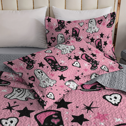 Shineful All Season Quilt 3-Piece Set Ghostly Pink Cowgirl