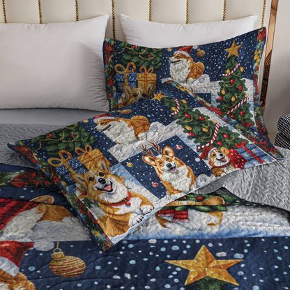 Shineful All Season Quilt 3-Piece Set Christmas Corgi Love