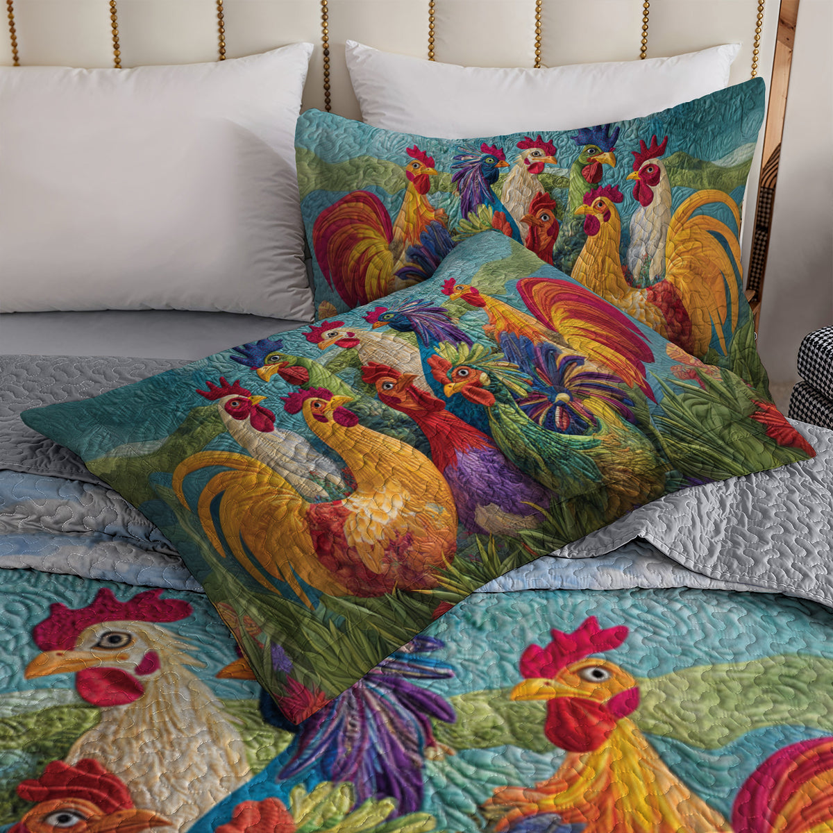 Shineful All Season Quilt 3-Piece Set Morning Glory Rooster