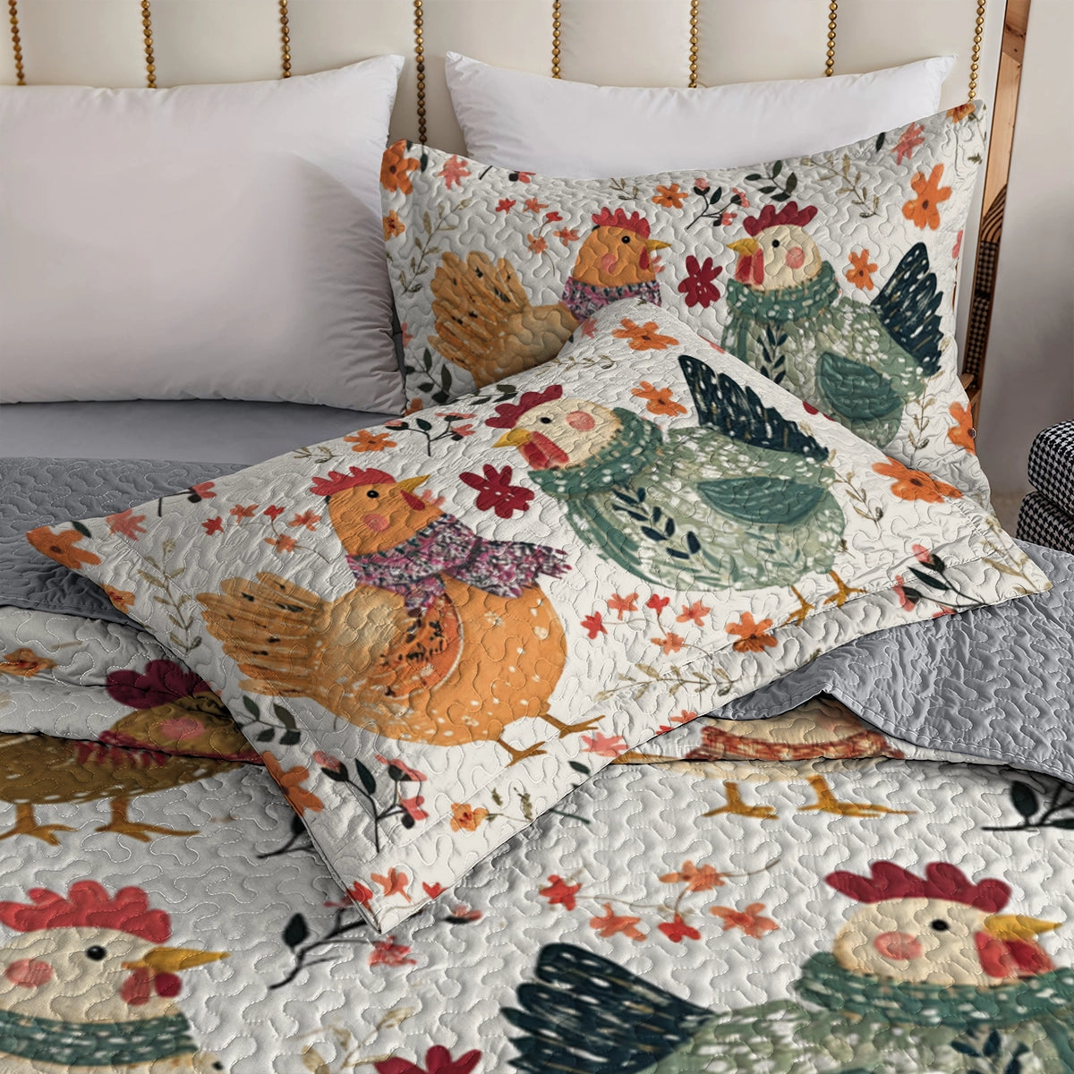 Shineful All Season Quilt 3-Piece Set Chicken Cozy Cluck Quilt