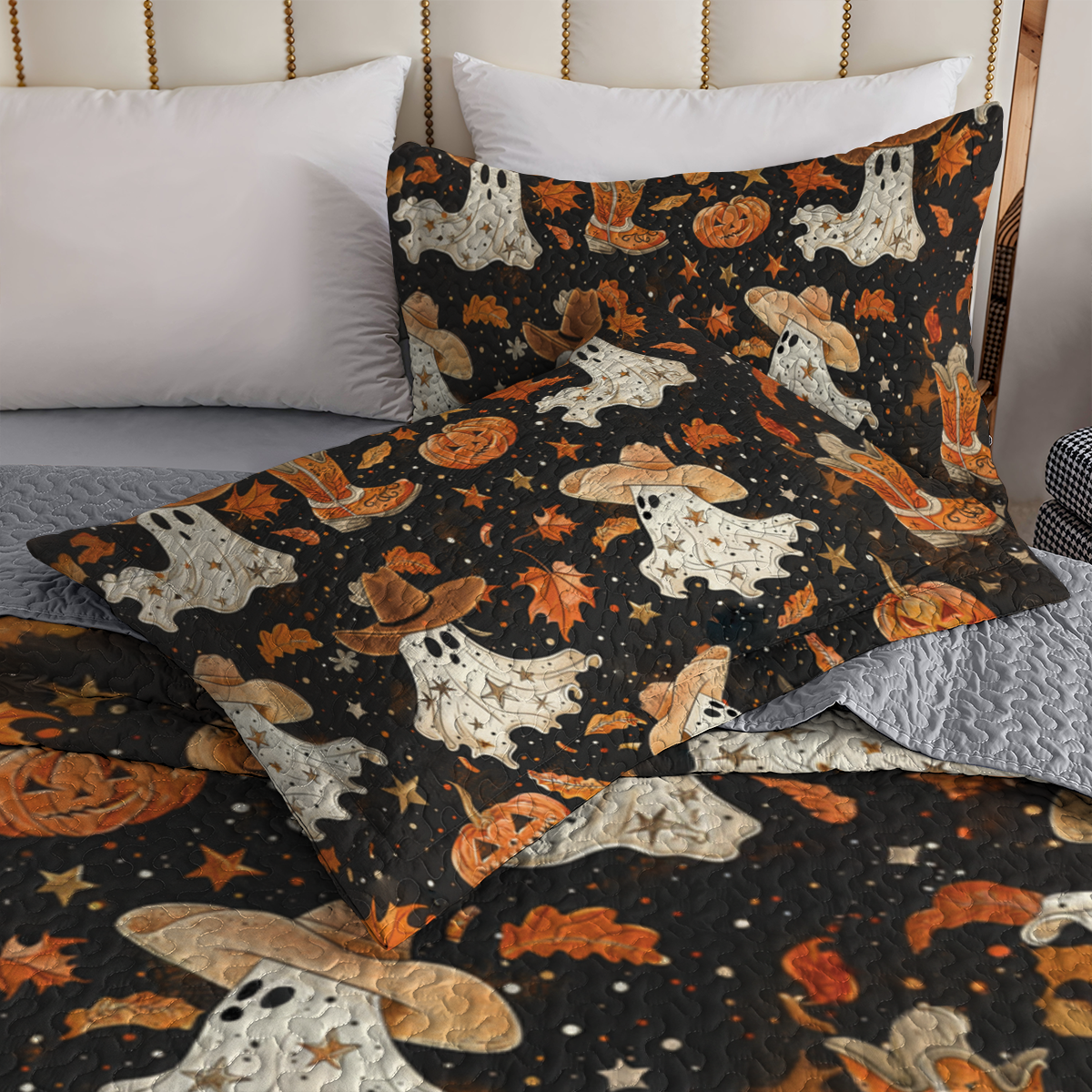 Shineful All Season Quilt 3-Piece Set Brown Ghostly Cowboy