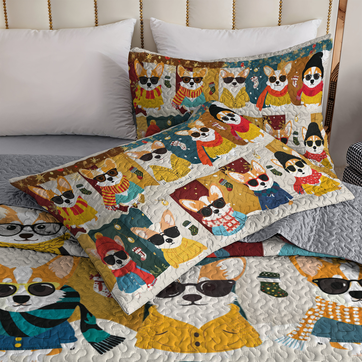 Shineful All Season Quilt 3-Piece Set Corgi Winter Fashion