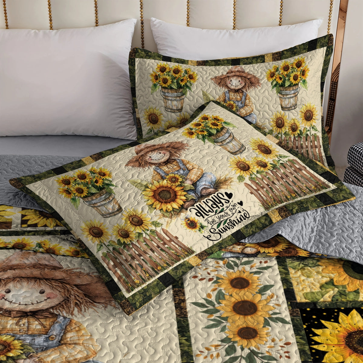 Shineful All Season Quilt 3-Piece Set Happy Sunflower Farm Scarecrow