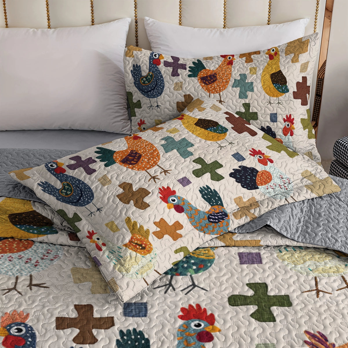 Shineful All Season Quilt 3-Piece Set The Clucky Chicken Crew