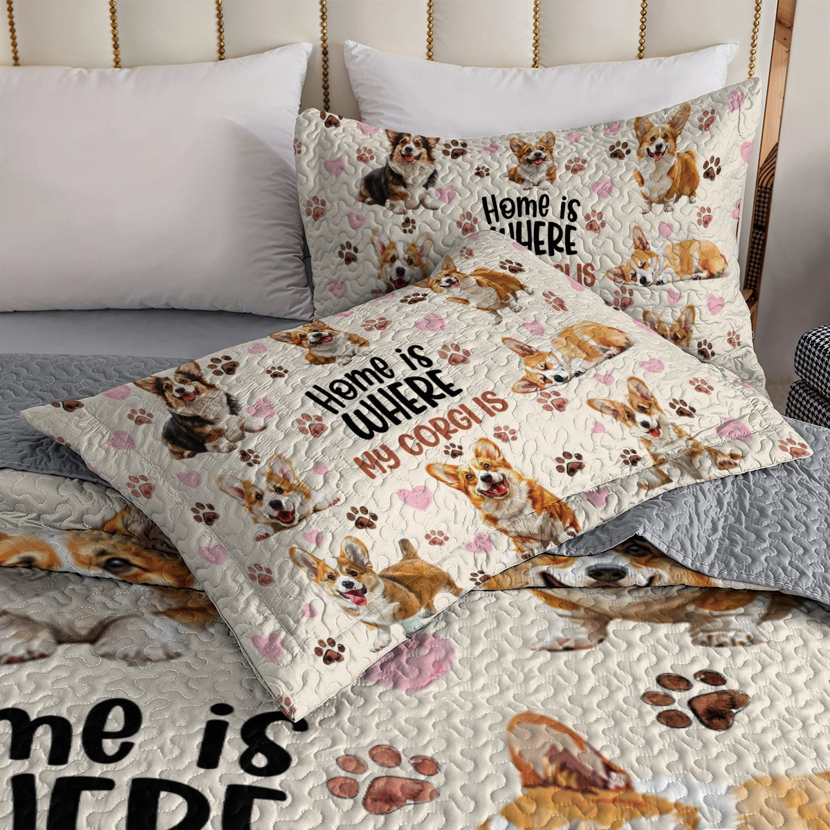 Shineful All Season Quilt 3-Piece Set Happy Home Corgi