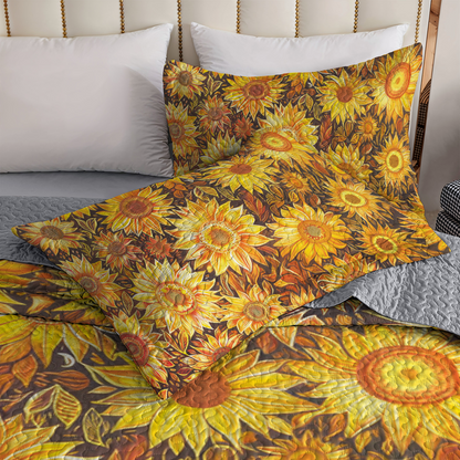 Shineful All Season Quilt 3-Piece Set Golden Sunflower Bloom