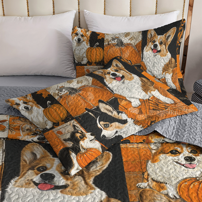 Shineful All Season Quilt 3-Piece Set Fluffy Corgi Autumn