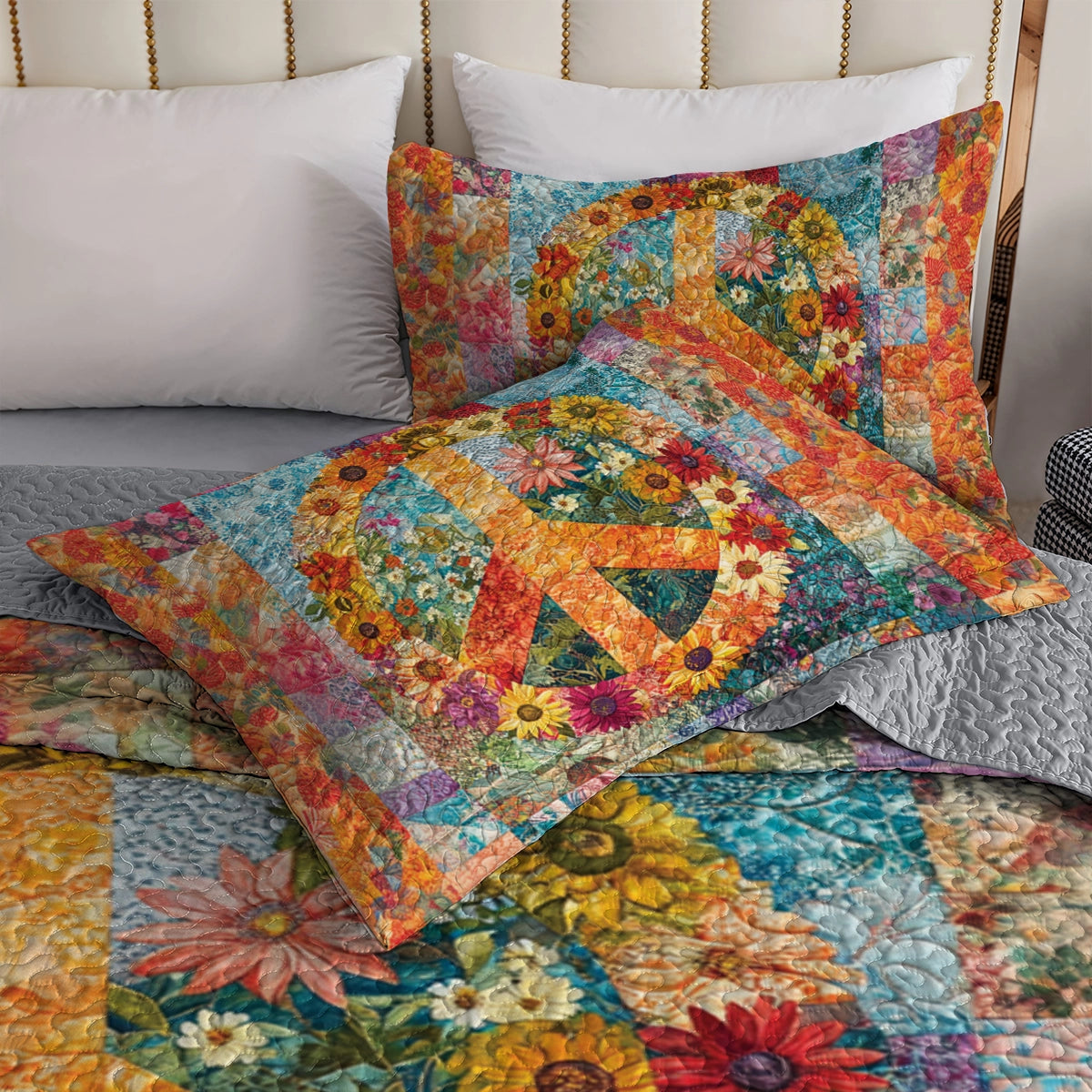 Shineful All Season Quilt 3-Piece Set Hippie Floral Unity