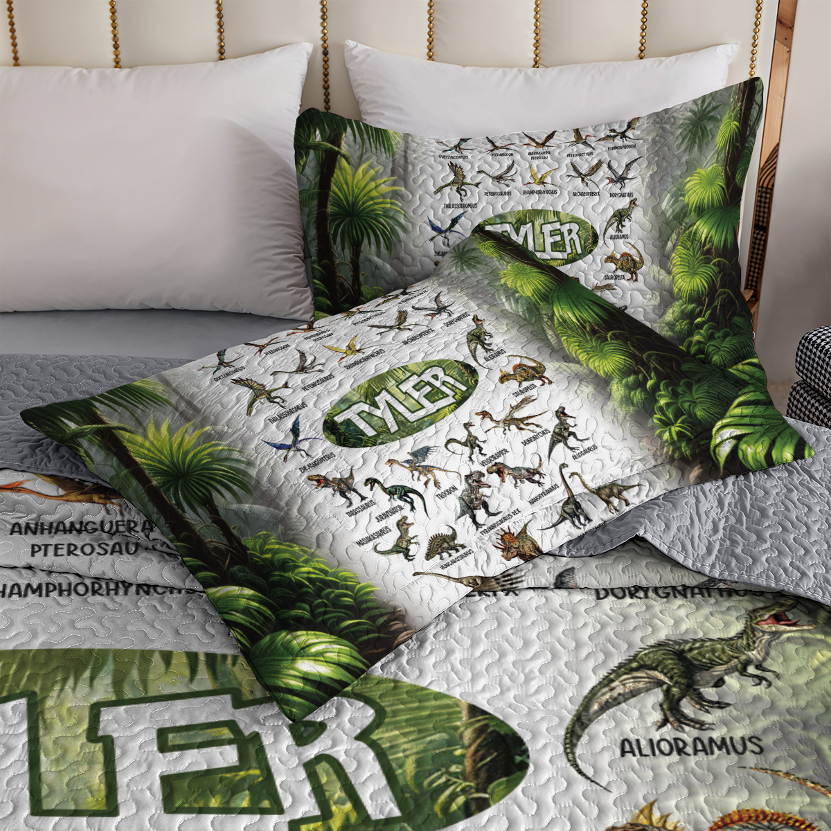 Shineful Personalized All Season Quilt 3-Piece Set Dinosaur White Alphabet