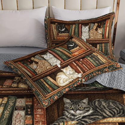 Shineful All Season Quilt 3-Piece Set Book Nook Cats Reading