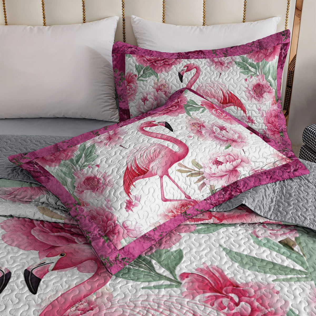 Shineful All Season Quilt 3-Piece Set - Flamingo Blossom