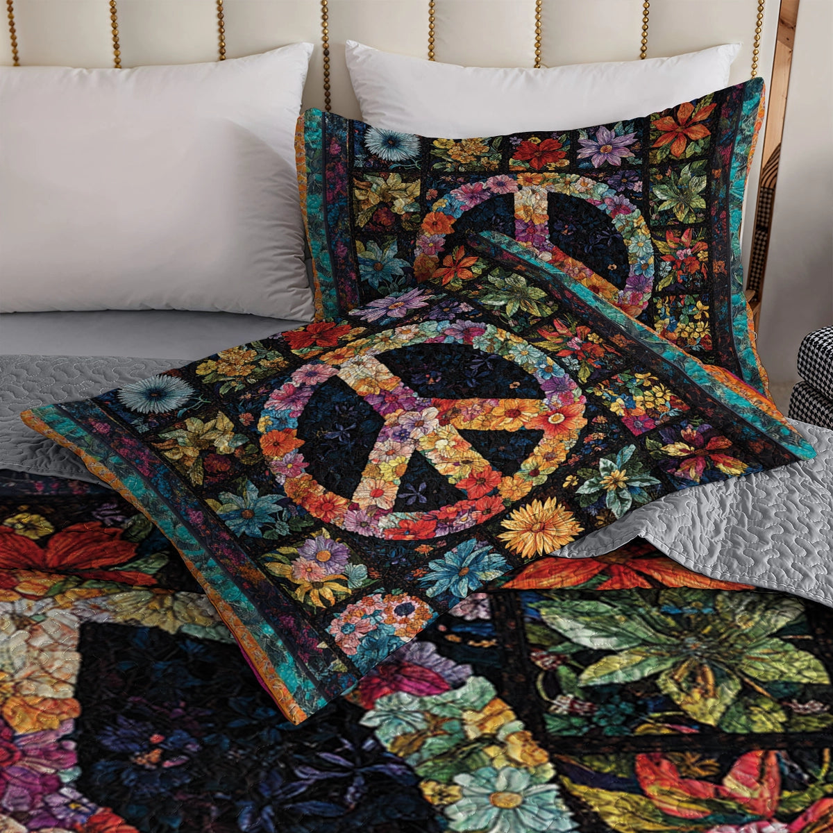 Shineful All Season Quilt 3-Piece Set - Hippie Peace Blossom