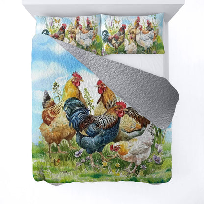 Shineful All Season Quilt 3-Piece Set Chicken family