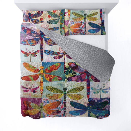 Shineful All Season Quilt 3-Piece Set Dragonfly Harmony