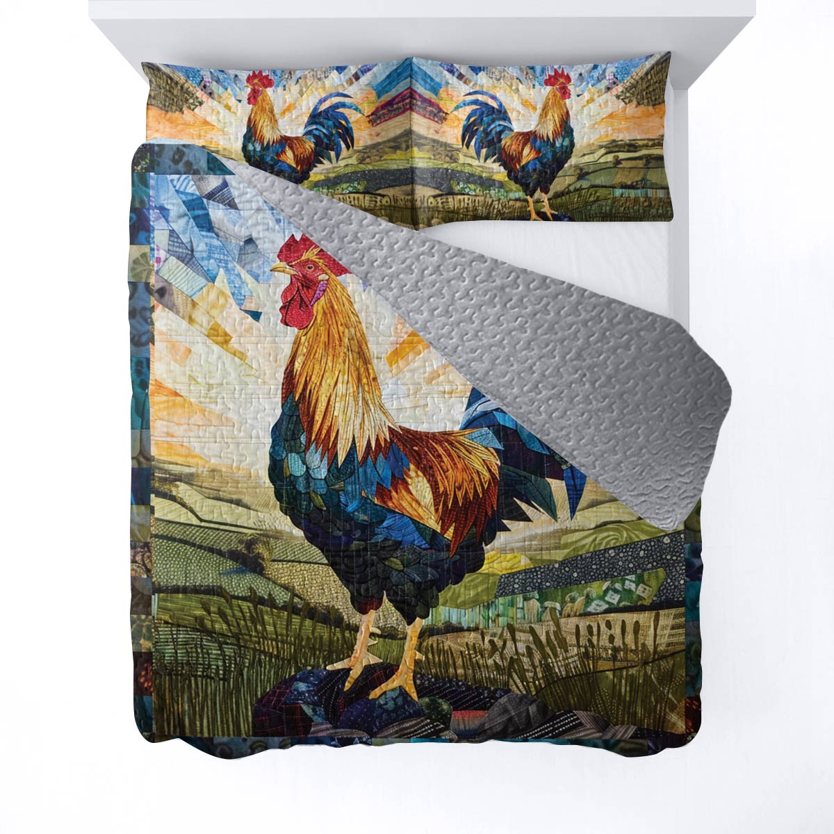 Ensemble de courtepointe toutes saisons Shineful 3 pièces Rooster Sunrise