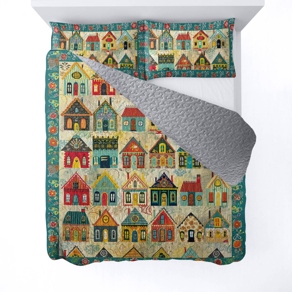 Shineful All Season Quilt 3-Piece Set Colorful Houses