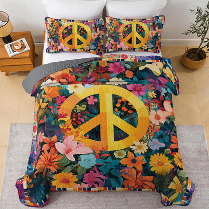 Shineful All Season Quilt 3-Piece Set Retro Love & Peace