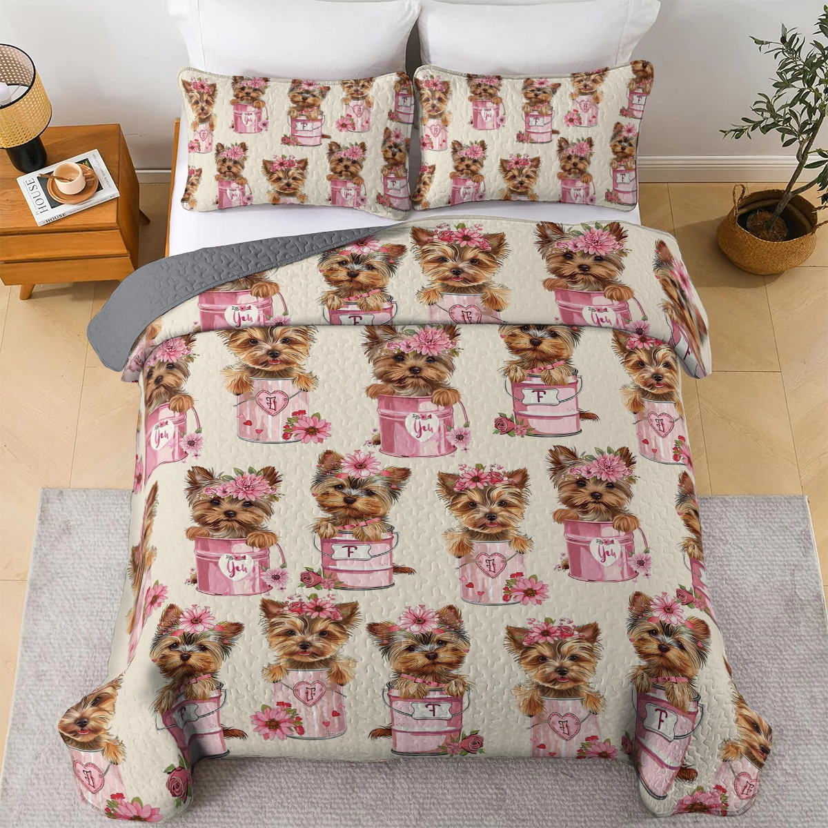 Shineful All Season Quilt 3-teiliges Set - Yorkie Delight