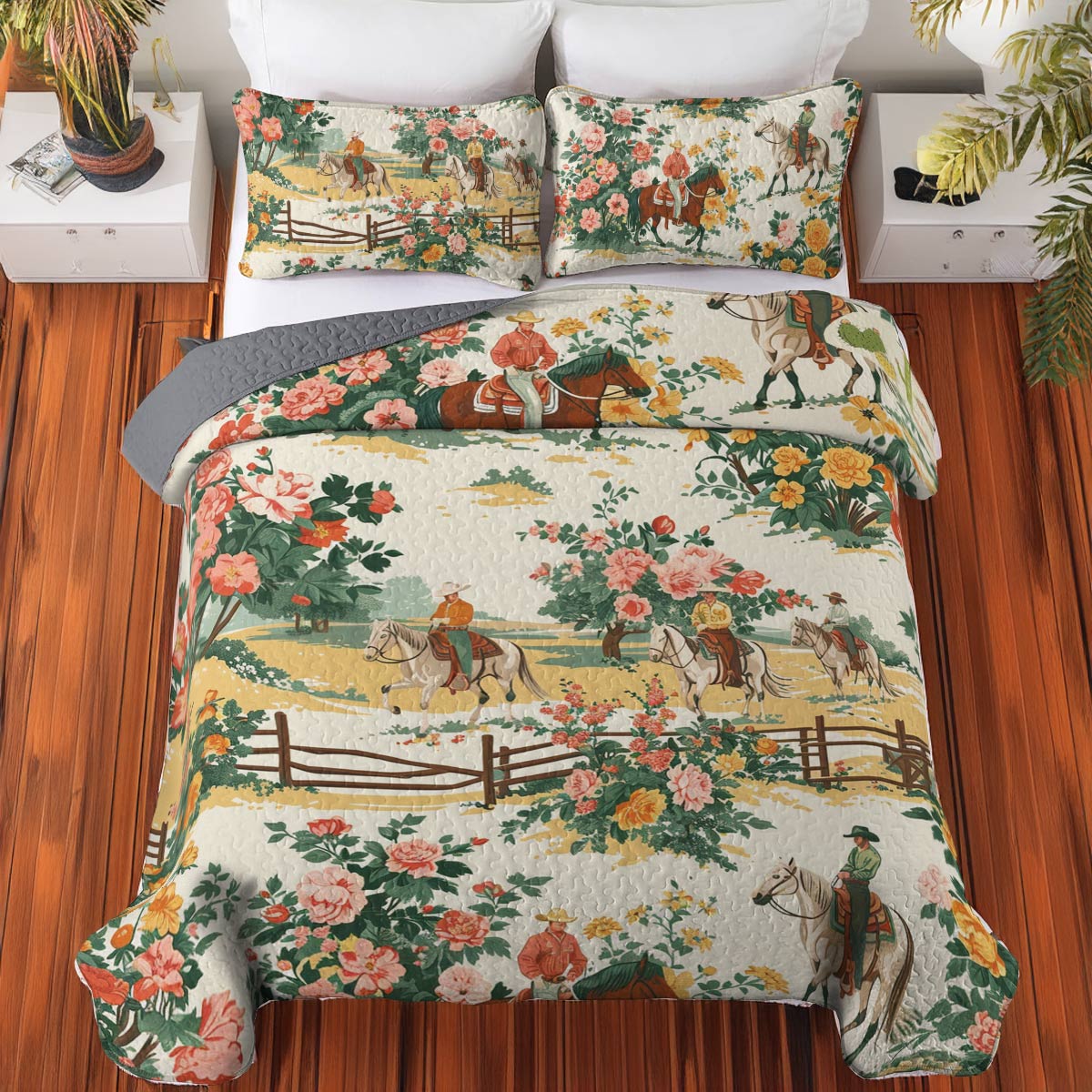 Shineful All Season Quilt 3-Piece Set Cowboy Flower