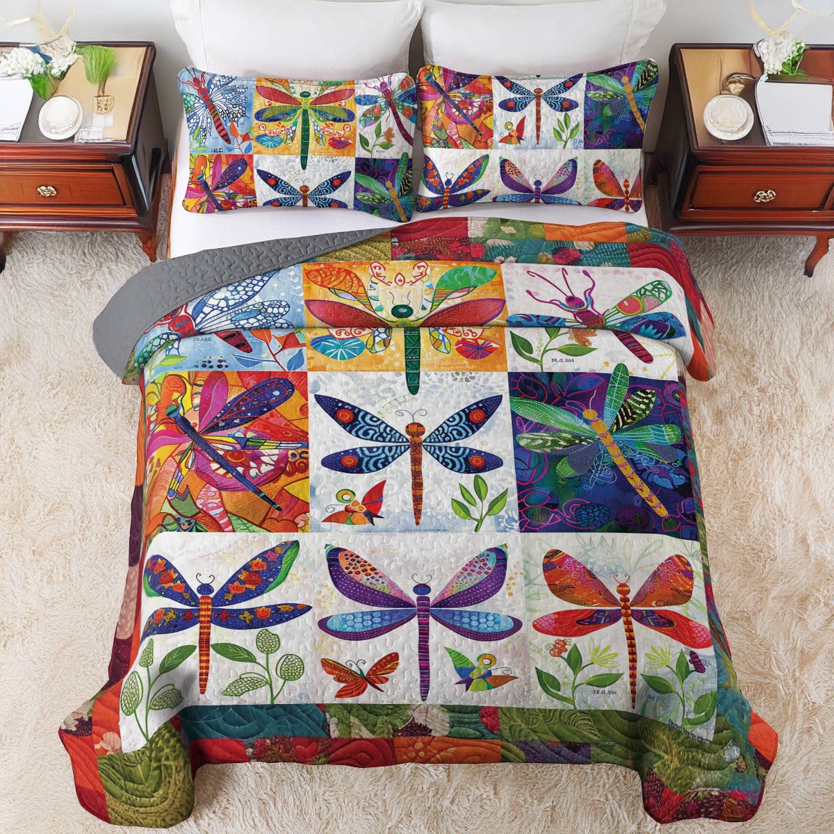 Shineful All Season Quilt 3-Piece Set Dragonfly Delight