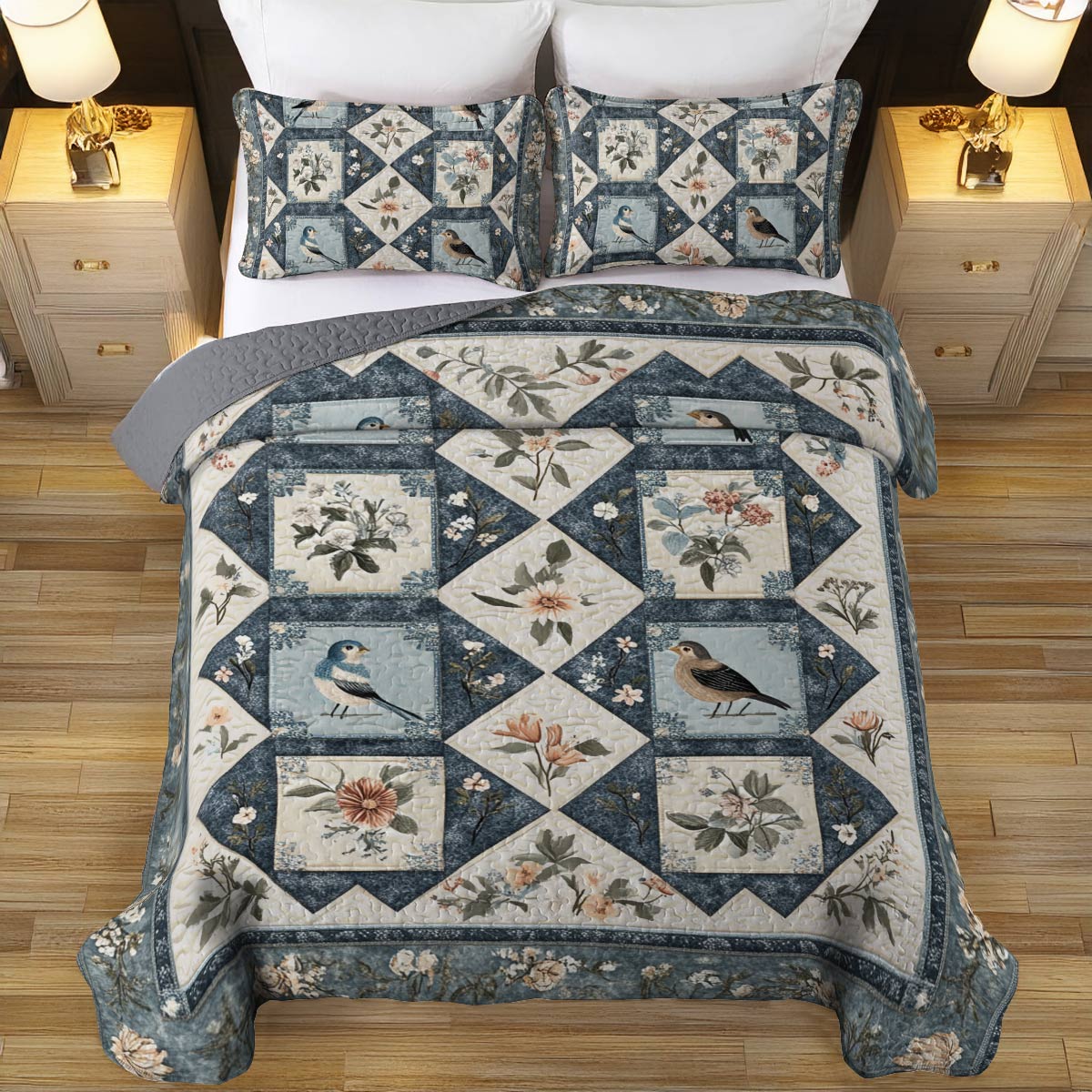 Shineful All Season Quilt 3-Piece Set Vintage Birdsong