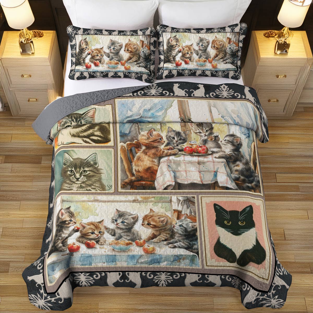 Shineful All Season Quilt 3-Piece Set Elegent Cats