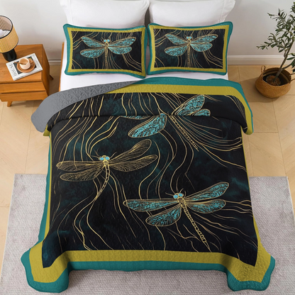 Shineful All Season Quilt 3-Piece Set - Mystic Dragonfly