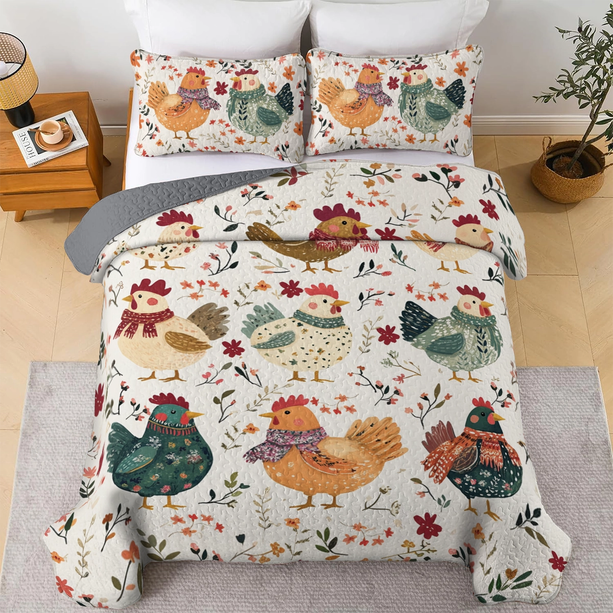 Shineful All Season Quilt 3-Piece Set Chicken Cozy Cluck Quilt