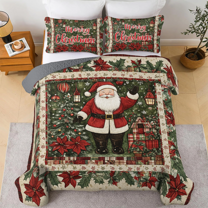 Shineful All Season Quilt 3-Piece Set Christmas Santa's Festive Cheer