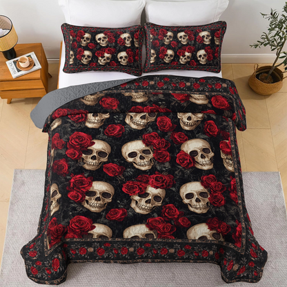 Shineful All Season Quilt 3-Piece Set - The Elegance Of Skulls