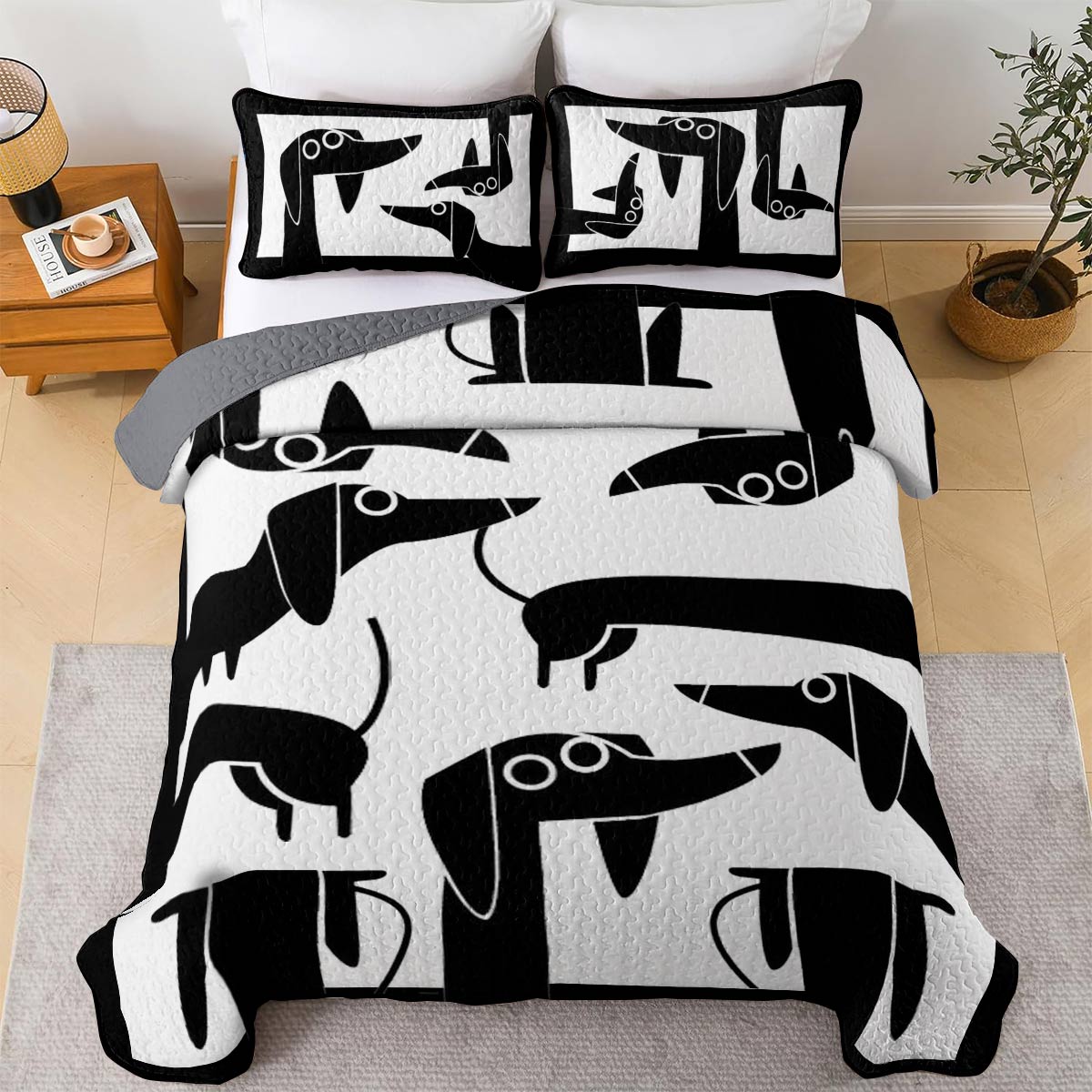 Shineful All Season Quilt 3-Piece Set Dachshund B&W